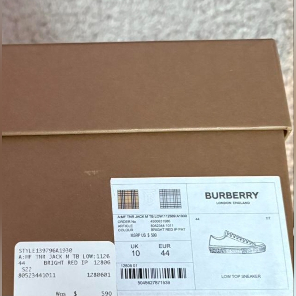 Burberry Trainers Jack M Bright Red Low M11 US - Picture 3 of 4